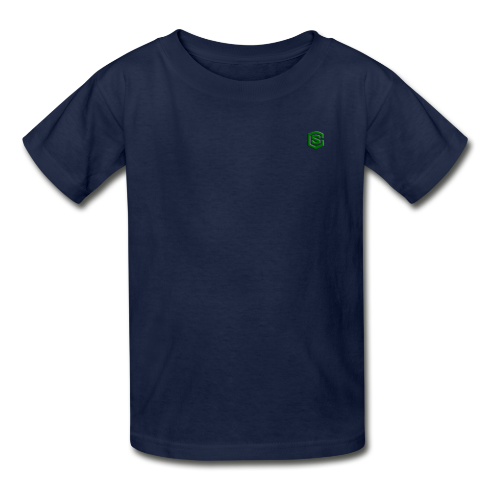 Gildan Ultra Cotton Youth T-Shirt   WITH  GREEN LOGO - navy