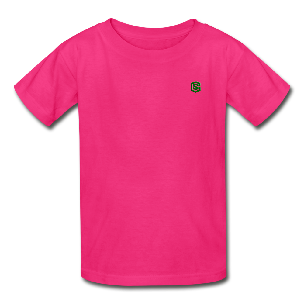 Gildan Ultra Cotton Youth T-Shirt   WITH  GREEN LOGO - fuchsia