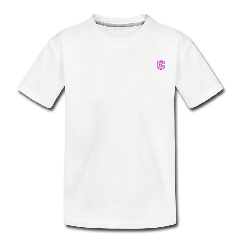 Toddler Premium T-Shirt   WITH PINK  LOGO - white