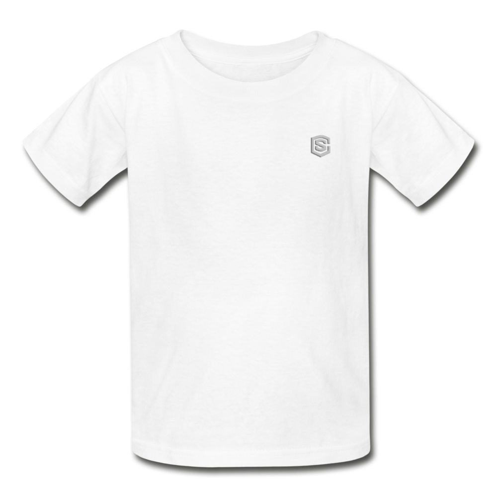 Gildan Ultra Cotton Youth T-Shirt   WITH  SILIVER LOGO - white