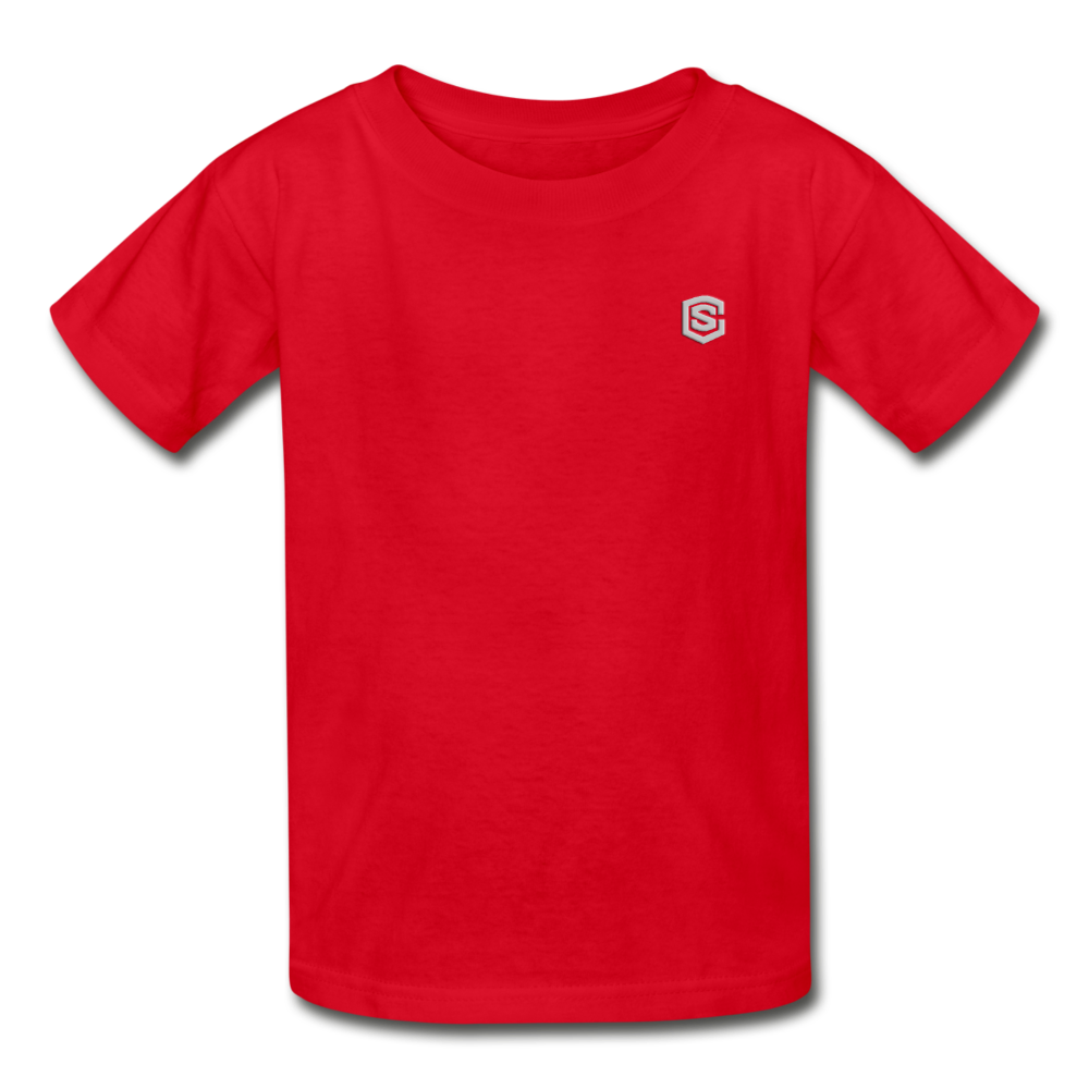 Gildan Ultra Cotton Youth T-Shirt   WITH  SILIVER LOGO - red
