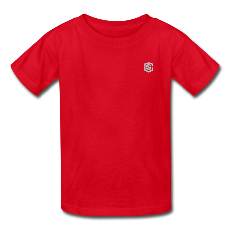 Gildan Ultra Cotton Youth T-Shirt   WITH  SILIVER LOGO - red