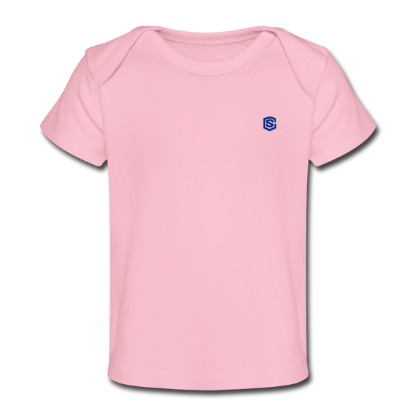 Organic Baby T-Shirt  WITH BLUE  LOGO - light pink