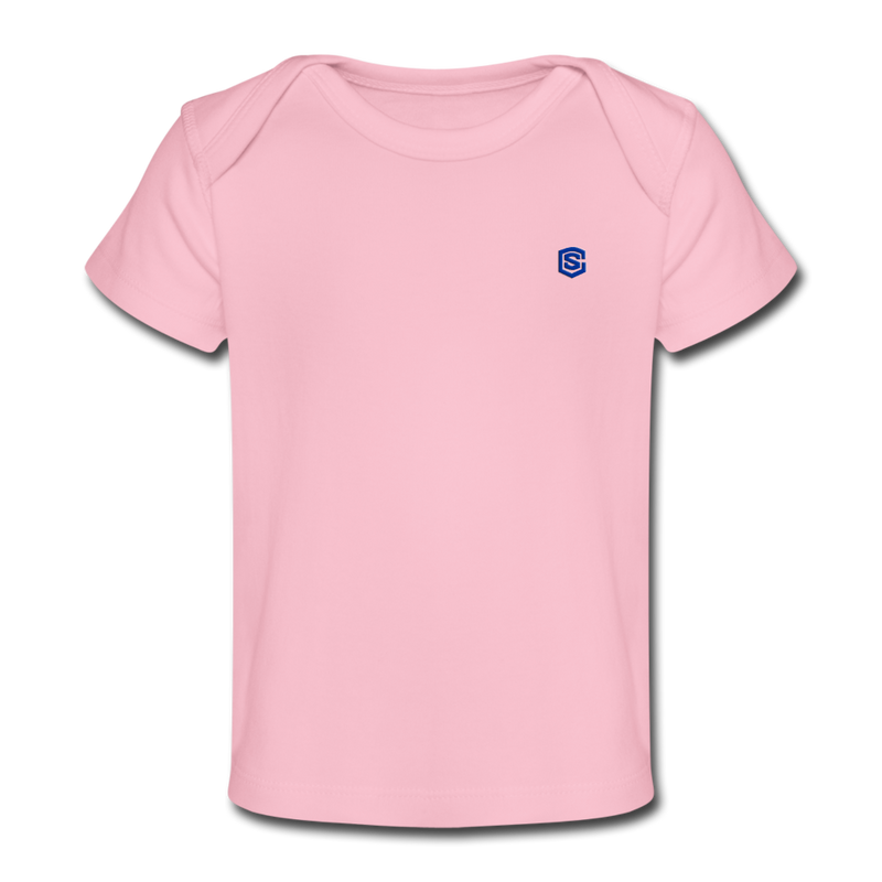 Organic Baby T-Shirt  WITH BLUE  LOGO - light pink