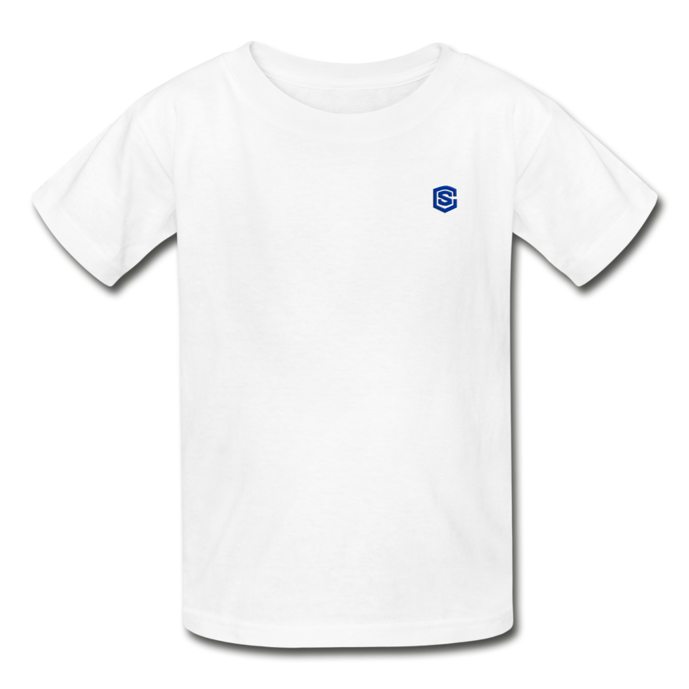 Gildan Ultra Cotton Youth T-Shirt   WITH BLUE  LOGO - white