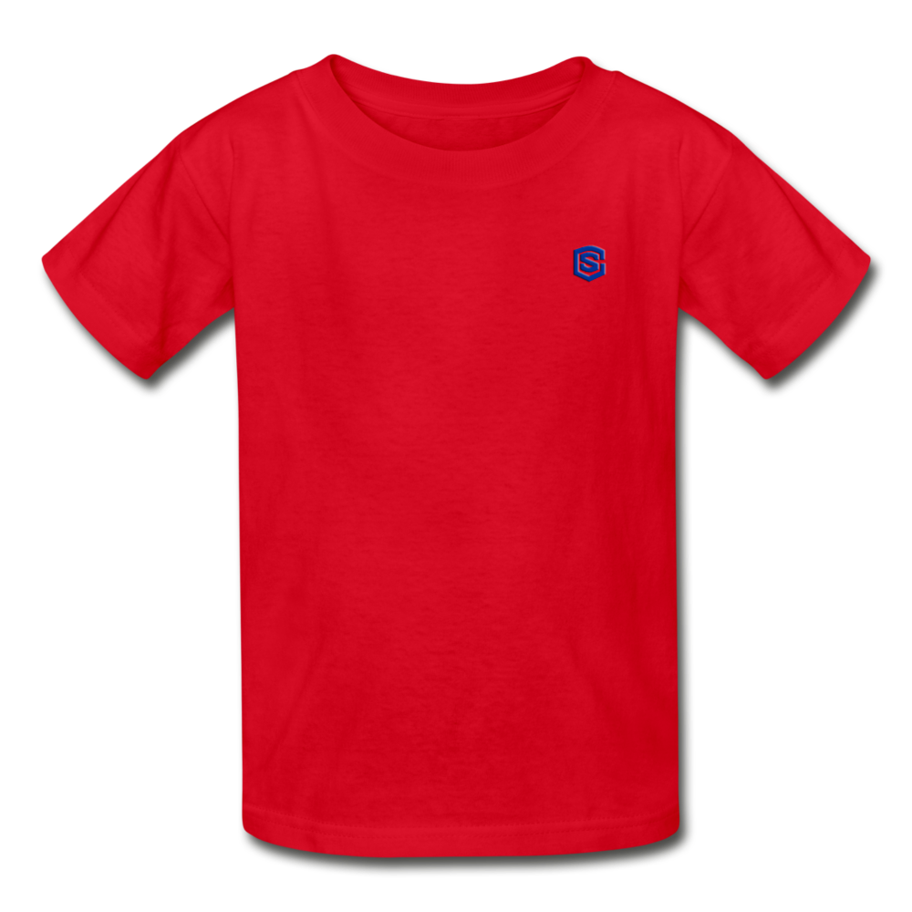 Gildan Ultra Cotton Youth T-Shirt   WITH BLUE  LOGO - red