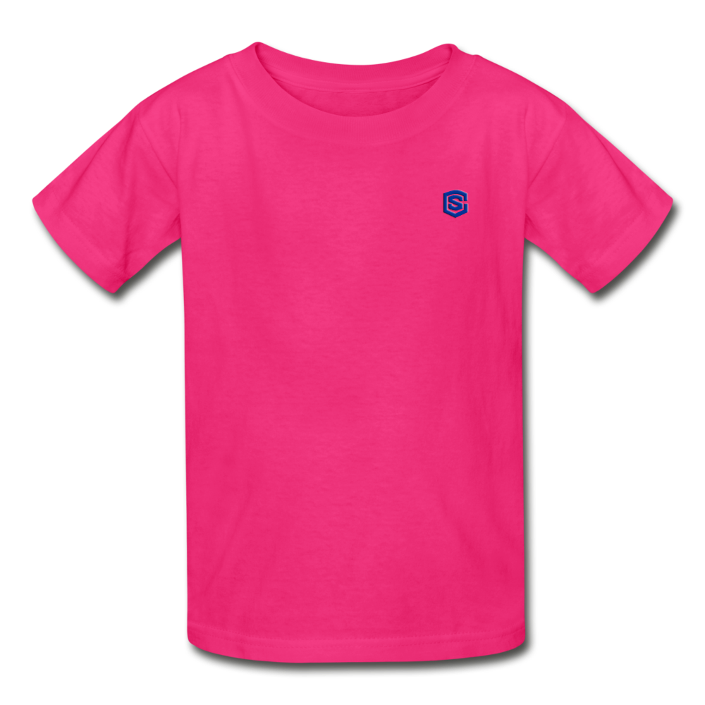 Gildan Ultra Cotton Youth T-Shirt   WITH BLUE  LOGO - fuchsia