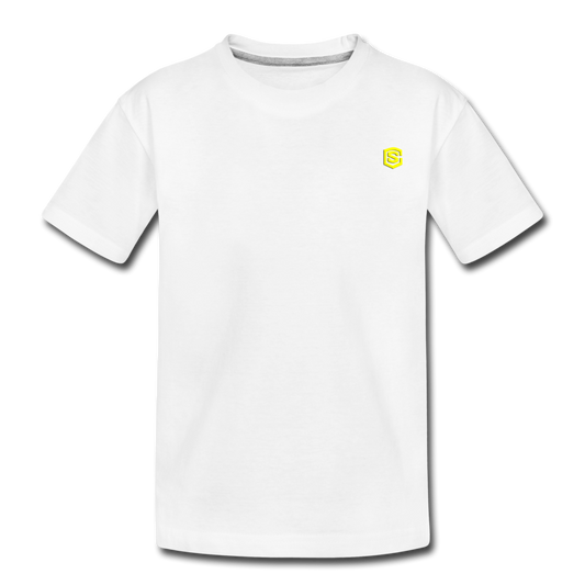 Toddler Premium Organic T-Shirt  WITH YELLOW  LOGO - white