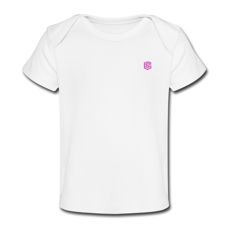 Organic Baby T-Shirt   WITH  PINK LOGO - white