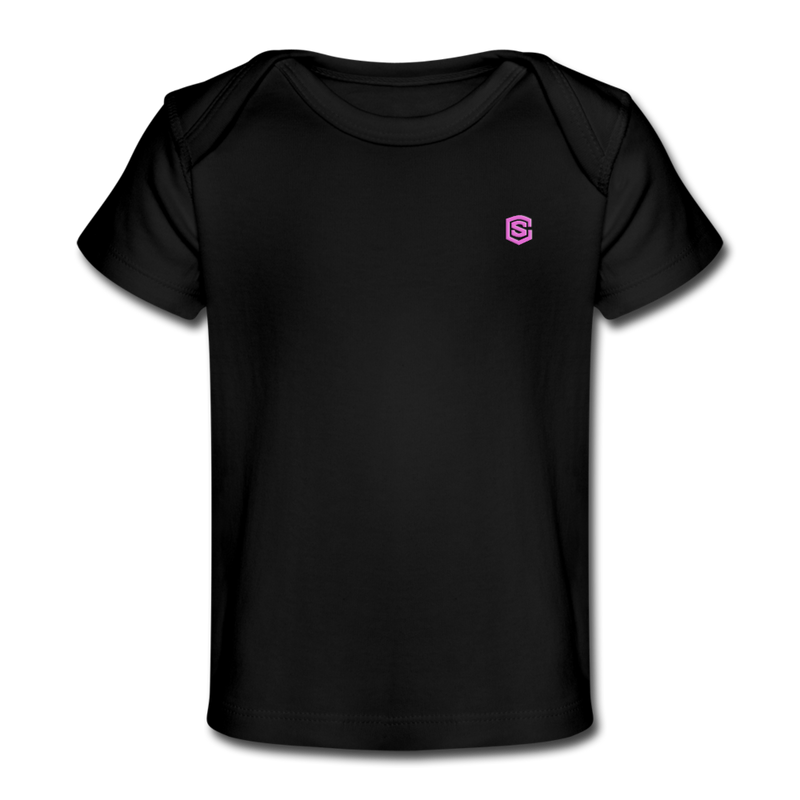 Organic Baby T-Shirt   WITH  PINK LOGO - black