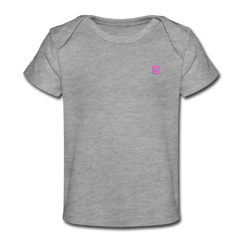 Organic Baby T-Shirt   WITH  PINK LOGO - heather gray