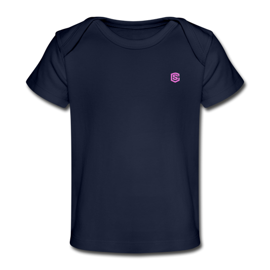 Organic Baby T-Shirt   WITH  PINK LOGO - dark navy