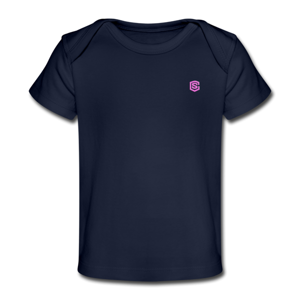 Organic Baby T-Shirt   WITH  PINK LOGO - dark navy