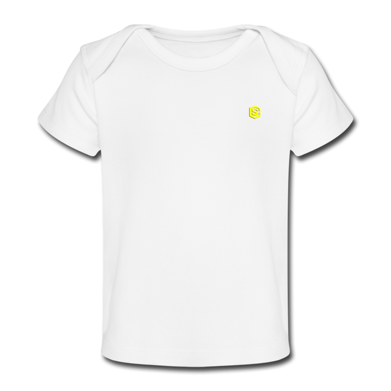 Organic Baby T-Shirt  WITH  YELLOW LOGO - white