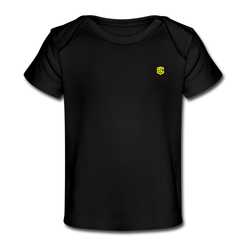 Organic Baby T-Shirt  WITH  YELLOW LOGO - black