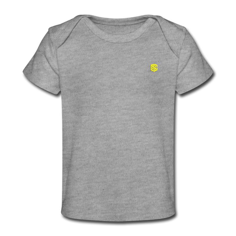 Organic Baby T-Shirt  WITH  YELLOW LOGO - heather gray