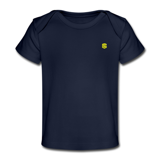 Organic Baby T-Shirt  WITH  YELLOW LOGO - dark navy