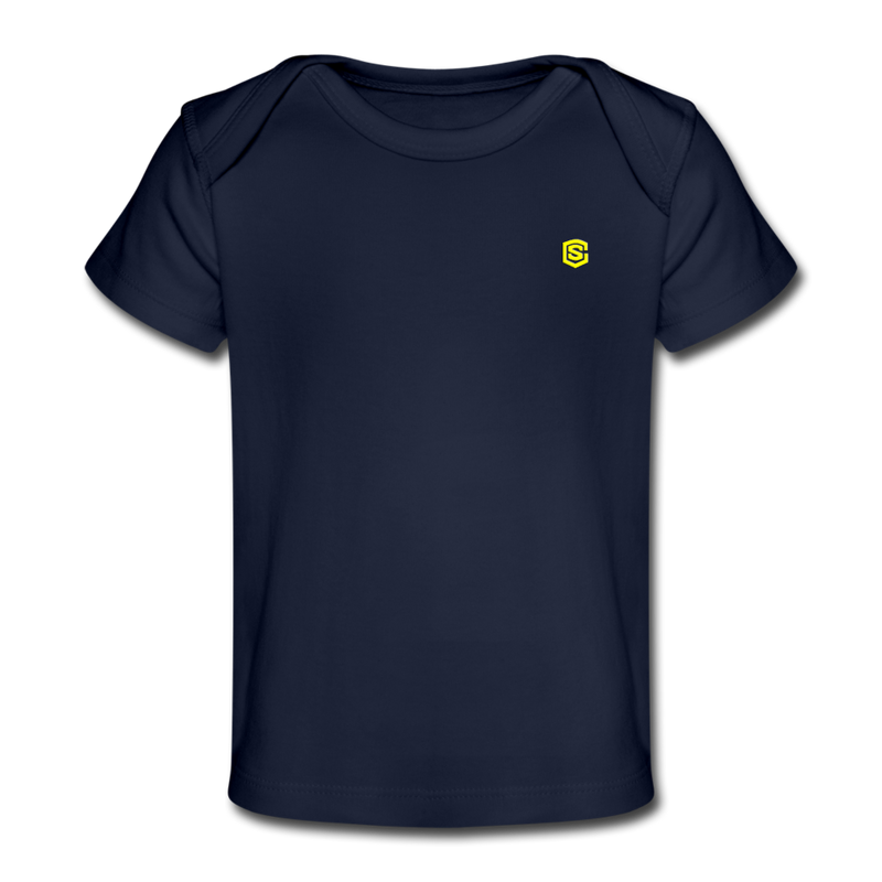 Organic Baby T-Shirt  WITH  YELLOW LOGO - dark navy