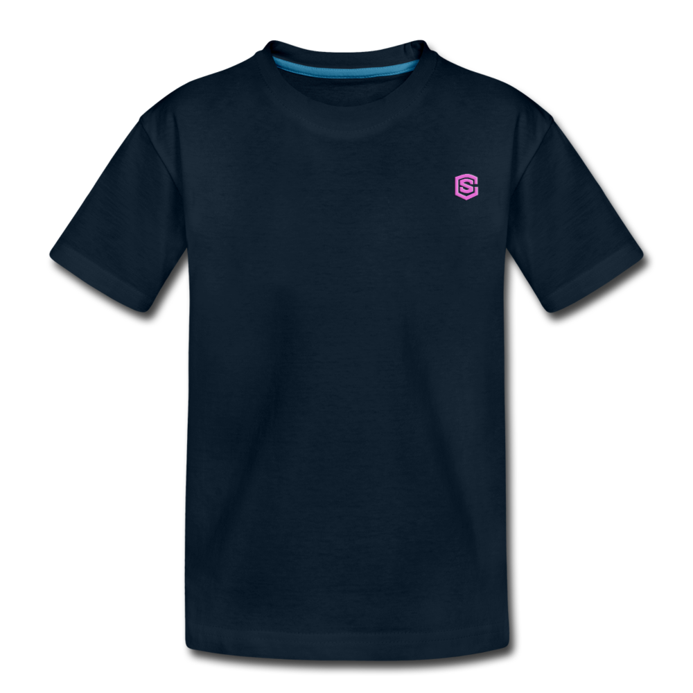 Toddler Premium Organic T-Shirt  WITH  PINK LOGO - deep navy