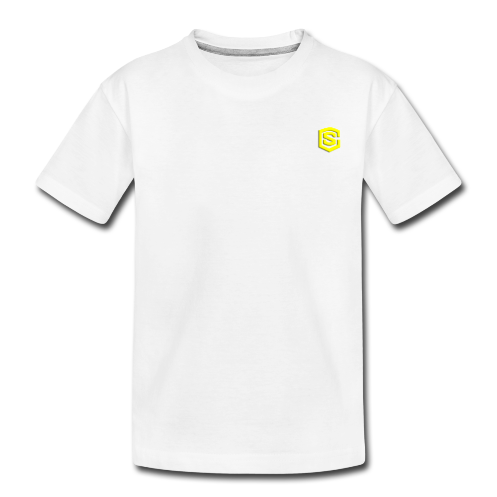Toddler Premium T-Shirt   WITH  YELLOW LOGO - white