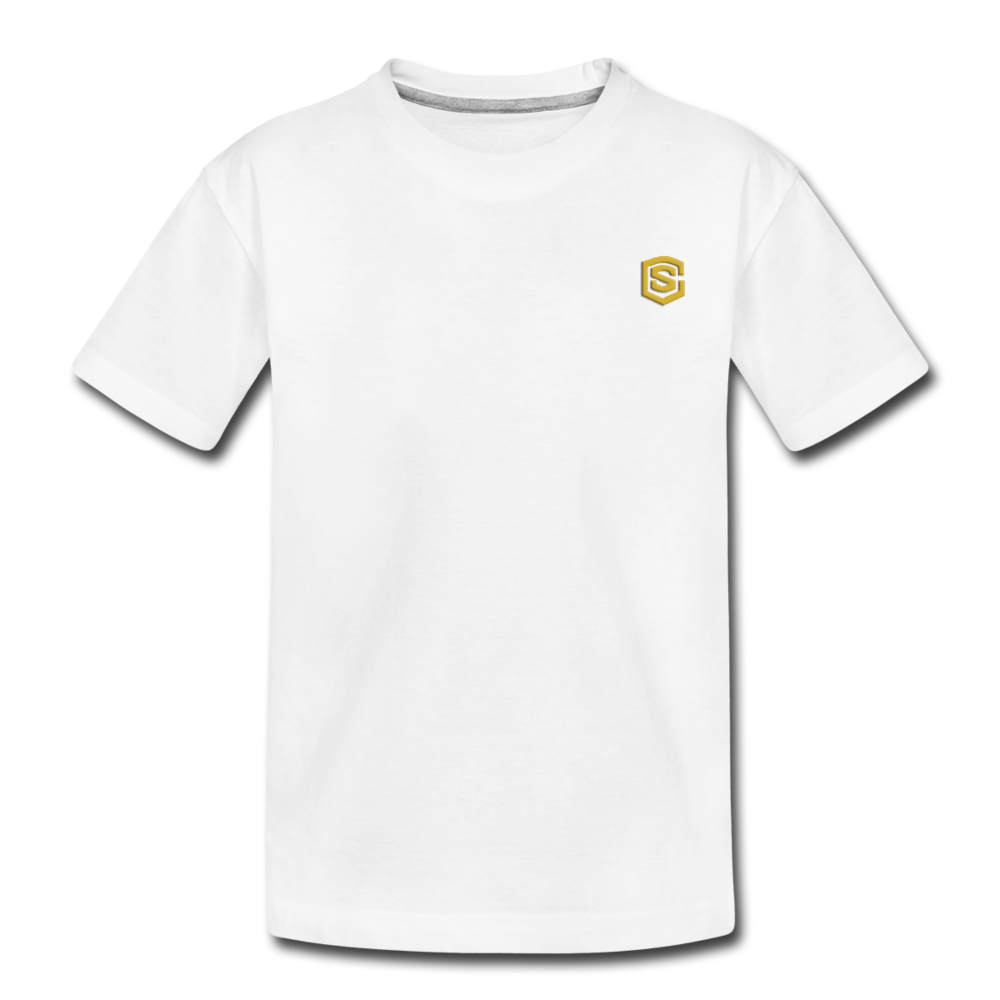 Toddler Premium T-Shirt  WITH  GOLD LOGO - white