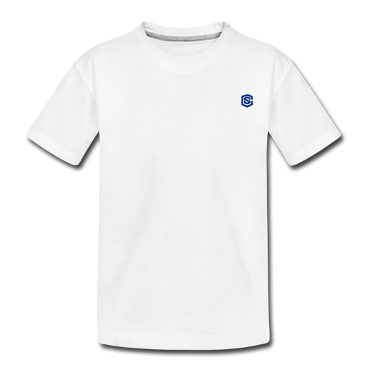 Toddler Premium Organic T-Shirt  WITH BLUE  LOGO - white