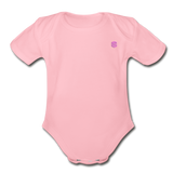 Organic Short Sleeve Baby Bodysuit  WITH  PINK  LOGO - light pink