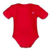 Organic Short Sleeve Baby Bodysuit  WITH  PINK  LOGO - red