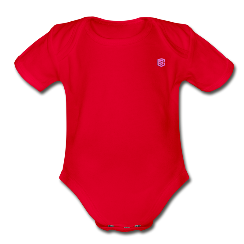 Organic Short Sleeve Baby Bodysuit  WITH  PINK  LOGO - red