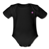 Organic Short Sleeve Baby Bodysuit  WITH  PINK  LOGO - black