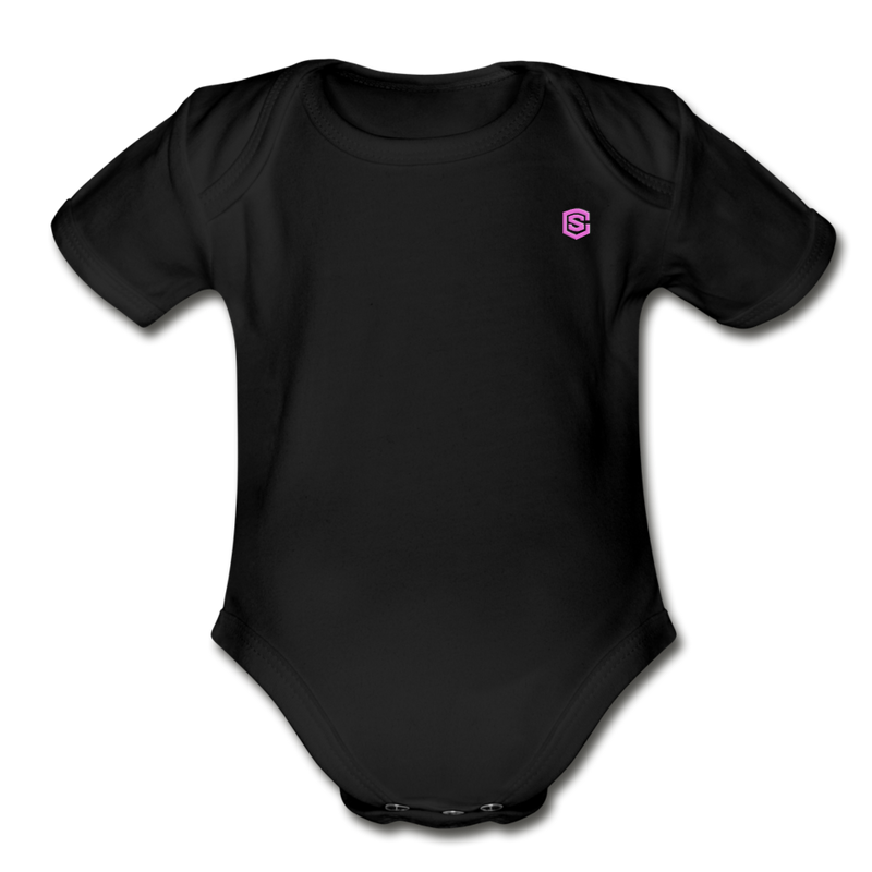 Organic Short Sleeve Baby Bodysuit  WITH  PINK  LOGO - black