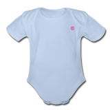 Organic Short Sleeve Baby Bodysuit  WITH  PINK  LOGO - sky