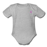 Organic Short Sleeve Baby Bodysuit  WITH  PINK  LOGO - heather gray