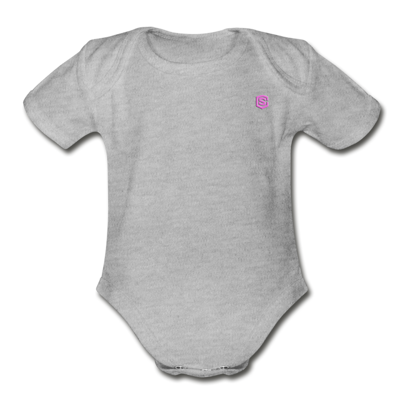 Organic Short Sleeve Baby Bodysuit  WITH  PINK  LOGO - heather gray