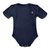 Organic Short Sleeve Baby Bodysuit  WITH  PINK  LOGO - dark navy