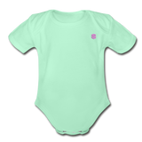 Organic Short Sleeve Baby Bodysuit  WITH  PINK  LOGO - light mint