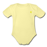 Organic Short Sleeve Baby Bodysuit  WITH  YELLOW  LOGO - washed yellow