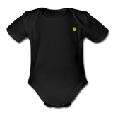 Organic Short Sleeve Baby Bodysuit  WITH  YELLOW  LOGO - black