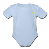 Organic Short Sleeve Baby Bodysuit  WITH  YELLOW  LOGO - sky