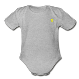 Organic Short Sleeve Baby Bodysuit  WITH  YELLOW  LOGO - heather gray