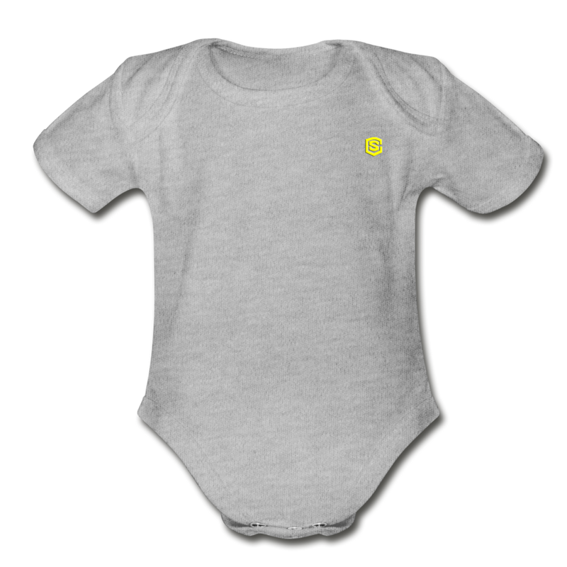 Organic Short Sleeve Baby Bodysuit  WITH  YELLOW  LOGO - heather gray