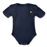 Organic Short Sleeve Baby Bodysuit  WITH  YELLOW  LOGO - dark navy