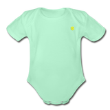 Organic Short Sleeve Baby Bodysuit  WITH  YELLOW  LOGO - light mint