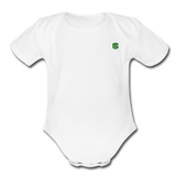 Organic Short Sleeve Baby Bodysuit  WITH  GREEN  LOGO - white