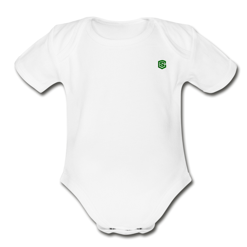 Organic Short Sleeve Baby Bodysuit  WITH  GREEN  LOGO - white