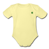 Organic Short Sleeve Baby Bodysuit  WITH  GREEN  LOGO - washed yellow