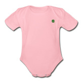 Organic Short Sleeve Baby Bodysuit  WITH  GREEN  LOGO - light pink