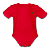 Organic Short Sleeve Baby Bodysuit  WITH  GREEN  LOGO - red