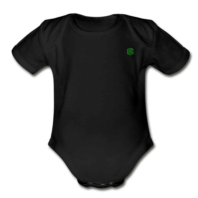 Organic Short Sleeve Baby Bodysuit  WITH  GREEN  LOGO - black