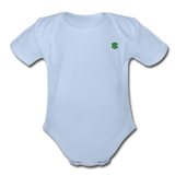 Organic Short Sleeve Baby Bodysuit  WITH  GREEN  LOGO - sky